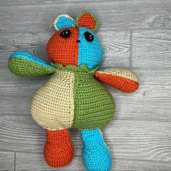 Handmade plush teddy bear / cat color block crochet animal - Picture 4 of 6
